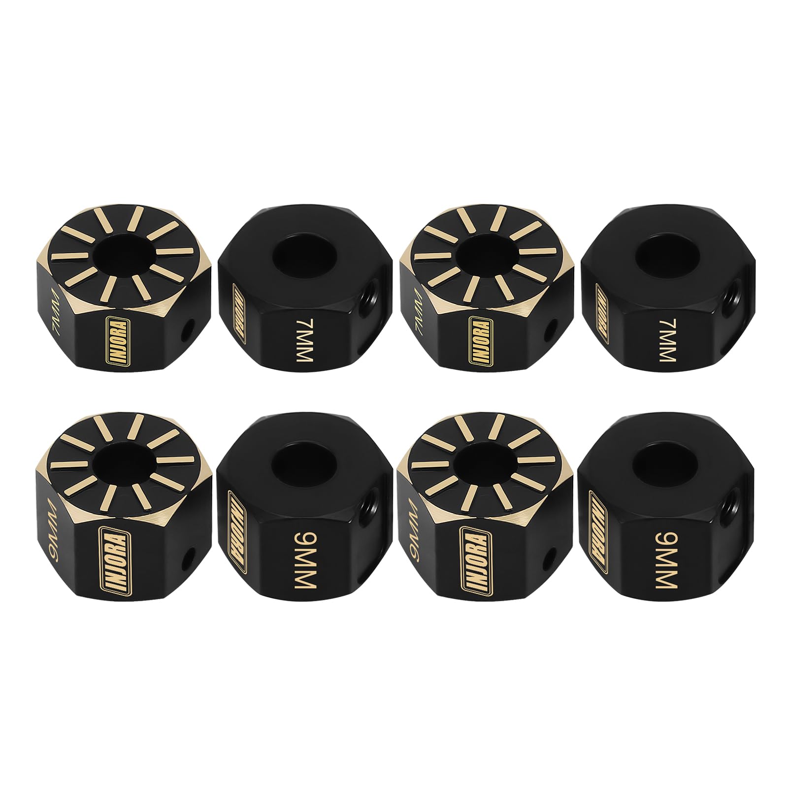 INJORA Brass Wheel Hex Hub 7mm: Black Coated CNC Adapter for Axial SCX10 PRO/III/UTB10 1/10 RC Crawler