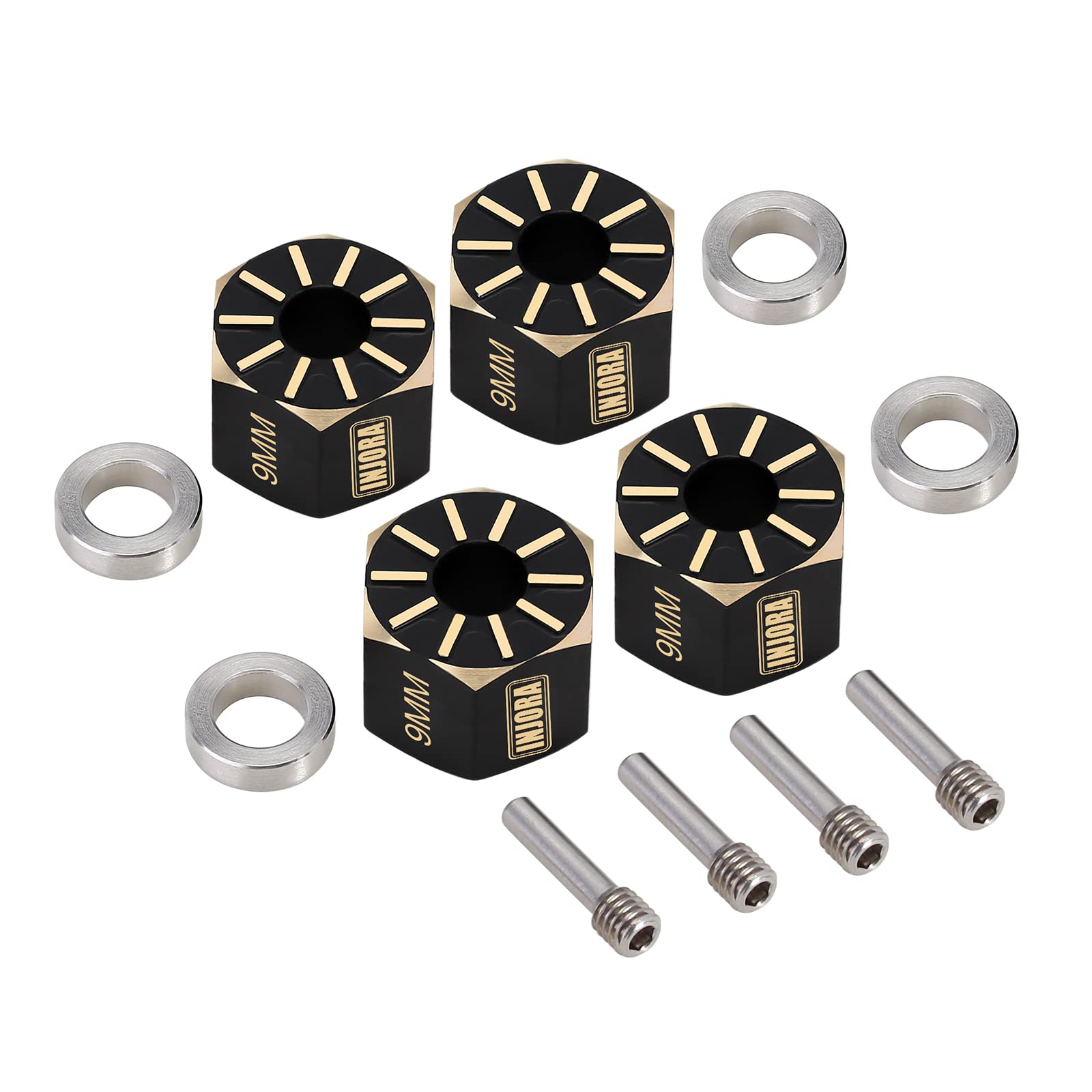 INJORA Brass Wheel Hex Hub 9mm Black Coating for Axial SCX10 PRO SCX10 III UTB10 Upgrade