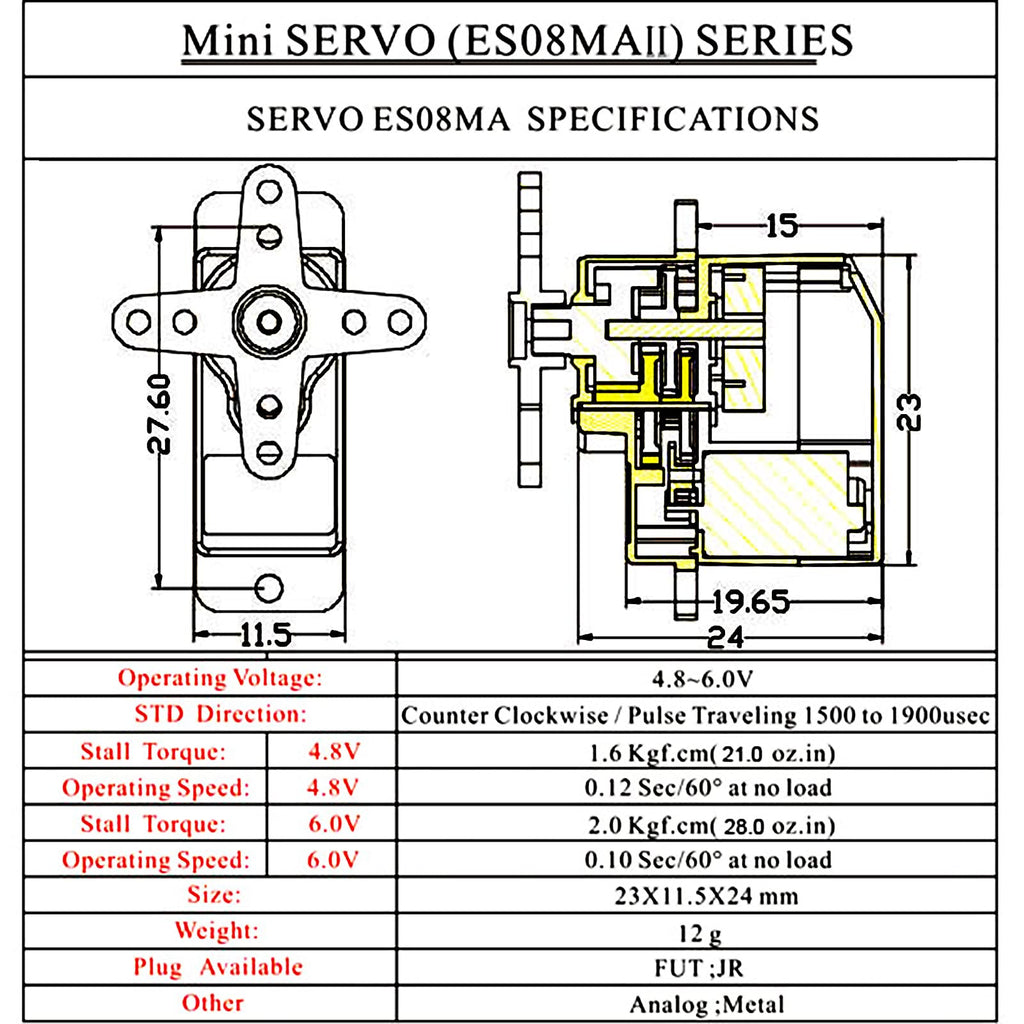 INJORA Emax ES08MAII 12g Analog Servo for SCX24 AX24 RC Crawler Upgrades