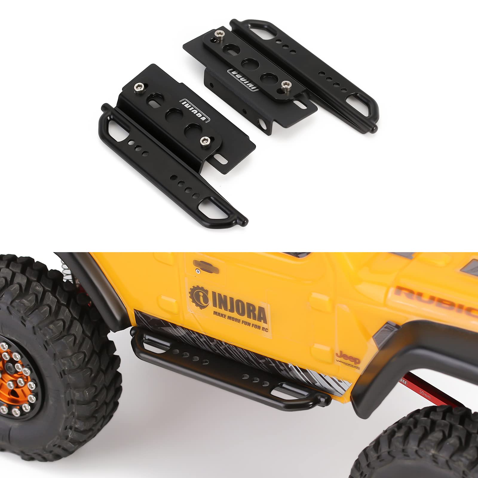 INJORA Metal Rock Sliders for Axial SCX24 Jeep, Deadbolt, Bronco, 4Runner – Upgrade Protection (No Pattern)