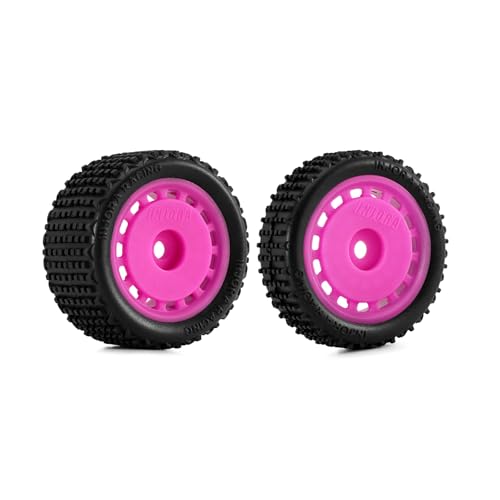 INJORA Pre-Mounted Pin Buggy Tires & Wheels for 1/24 Losi Micro-B – 4-Piece Set in Magenta