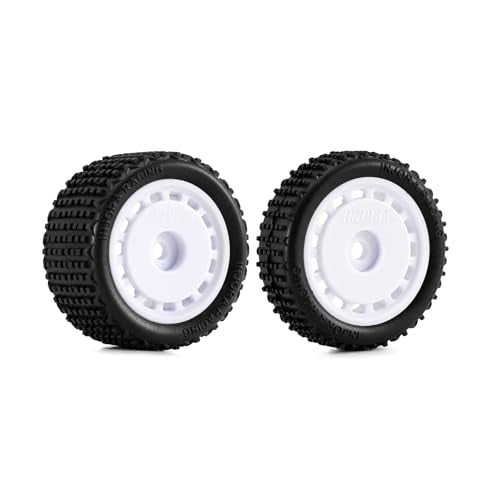 INJORA Pre-Mounted Pin Buggy Tires & Wheels for 1/24 Losi Micro-B (White, 4-Pack)