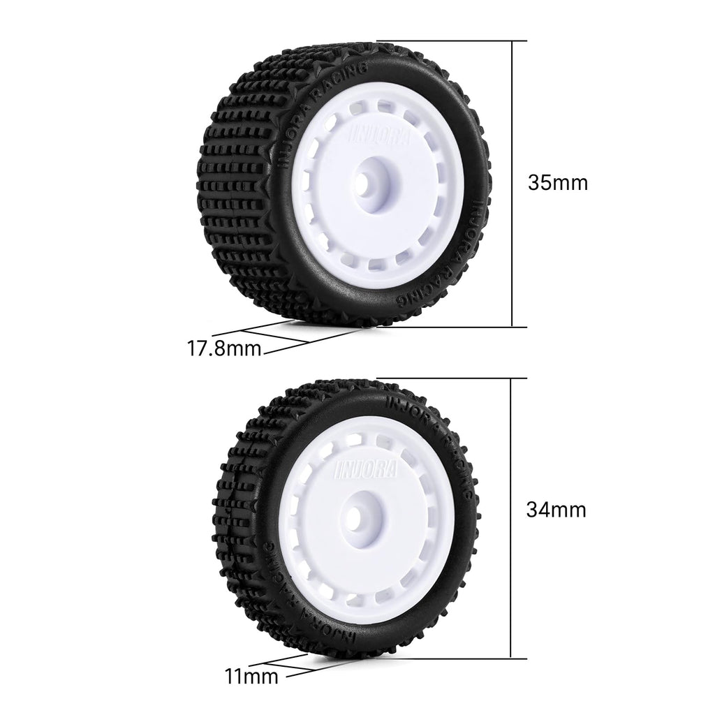 INJORA Pre-Mounted Pin Buggy Tires & Wheels for 1/24 Losi Micro-B (White, 4-Pack)
