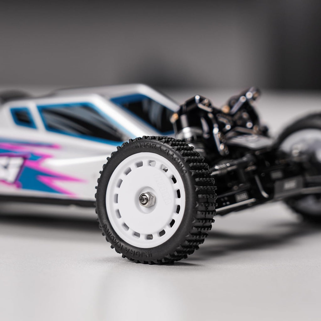 INJORA Pre-Mounted Pin Buggy Tires & Wheels for 1/24 Losi Micro-B (White, 4-Pack)