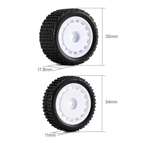 INJORA Pre-Mounted Pin Buggy Tires & Wheels for 1/24 Losi Micro-B (White, 4-Pack)