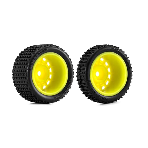 INJORA Pre-Mounted Pin Buggy Tires & Wheels for 1/24 Losi Micro-B (Yellow, 4-Pack)