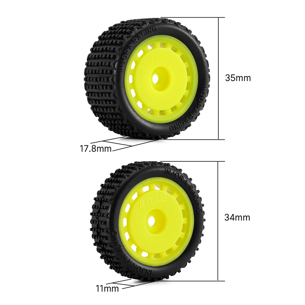 INJORA Pre-Mounted Pin Buggy Tires & Wheels for 1/24 Losi Micro-B (Yellow, 4-Pack)