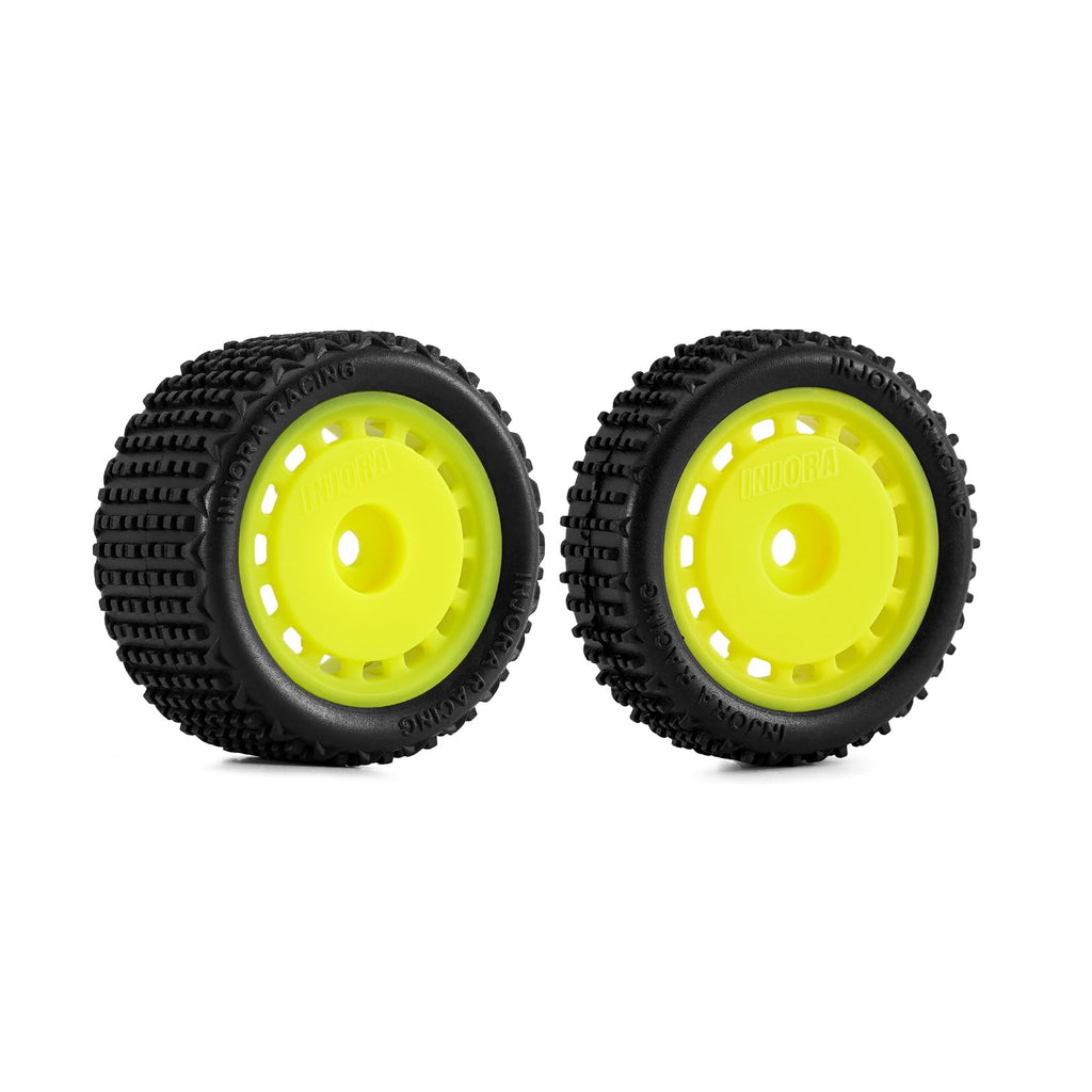 INJORA Pre-Mounted Pin Buggy Tires & Wheels for 1/24 Losi Micro-B (Yellow, 4-Pack)