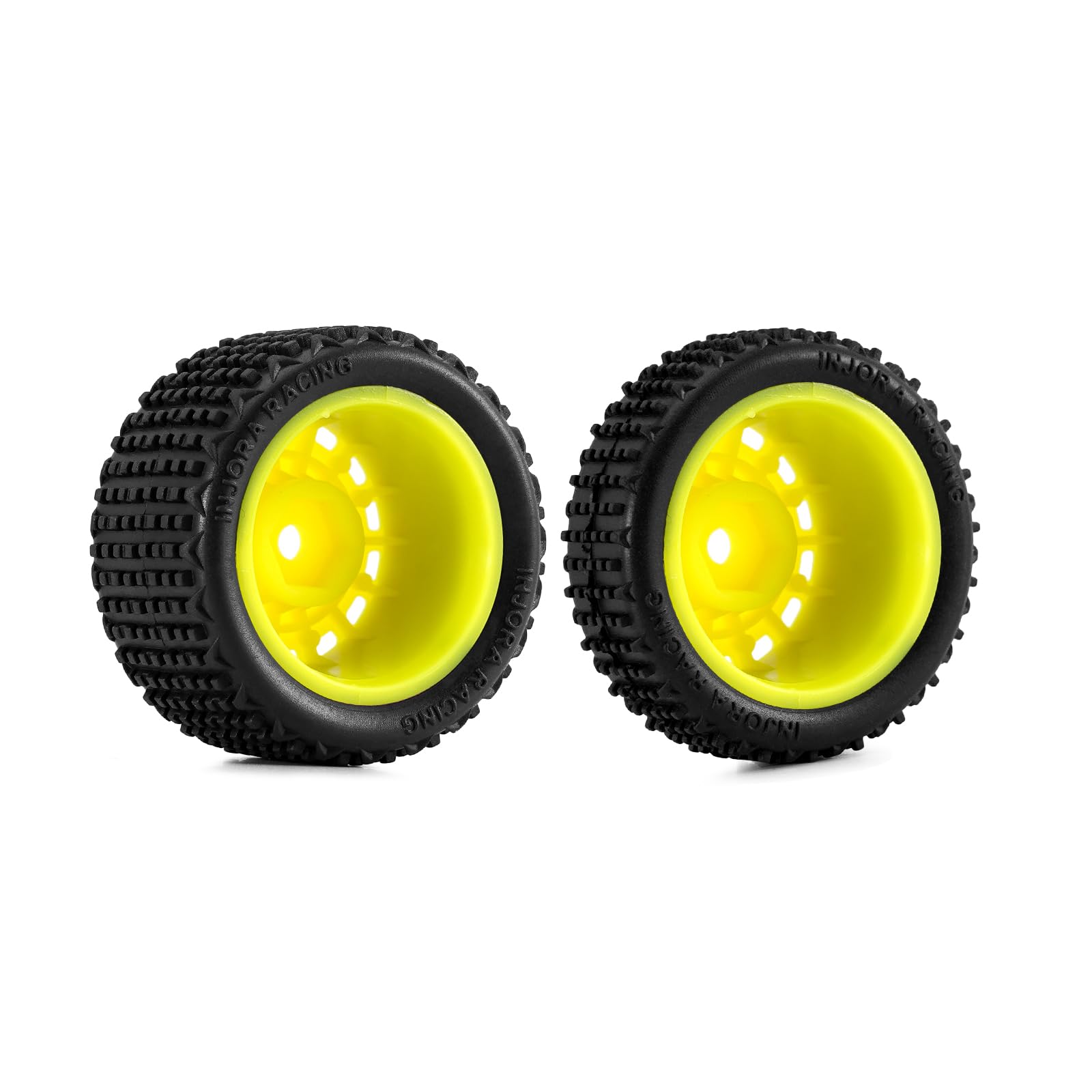 INJORA Pre-Mounted Pin Buggy Tires & Wheels for 1/24 Losi Micro-B (Yellow, 4-Pack)
