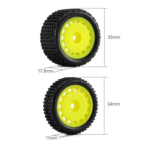 INJORA Pre-Mounted Pin Buggy Tires & Wheels for 1/24 Losi Micro-B (Yellow, 4-Pack)