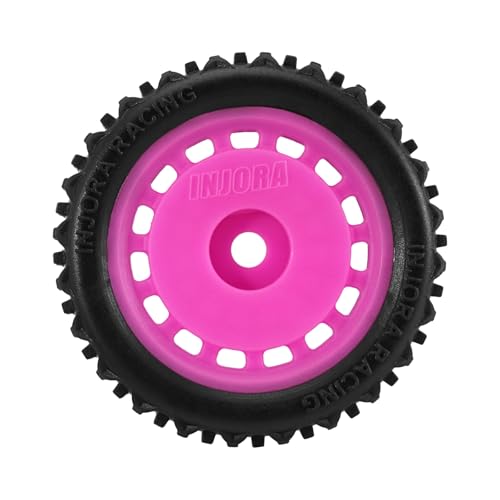 INJORA Pre-Mounted Pin Buggy Tires & Wheels for 1/28 Losi Micro-T (4-Pack, Magenta)