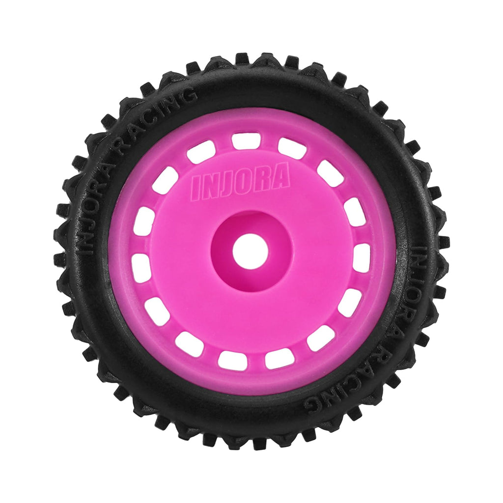 INJORA Pre-Mounted Pin Buggy Tires & Wheels for 1/28 Losi Micro-T (4-Pack, Magenta)