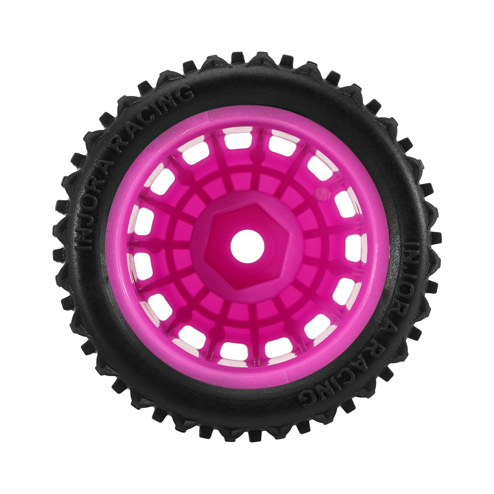 INJORA Pre-Mounted Pin Buggy Tires & Wheels for 1/28 Losi Micro-T (4-Pack, Magenta)