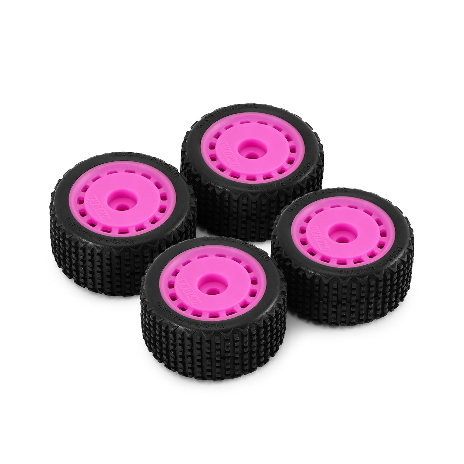 INJORA Pre-Mounted Pin Buggy Tires & Wheels for 1/28 Losi Micro-T (4-Pack, Magenta)