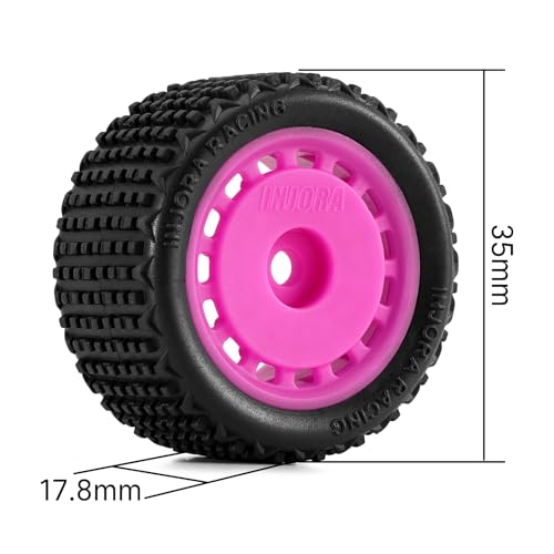 INJORA Pre-Mounted Pin Buggy Tires & Wheels for 1/28 Losi Micro-T (4-Pack, Magenta)