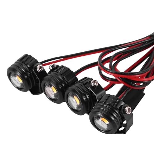 INJORA Round LED Lights for RC Crawlers (4-Pack White) – Adjustable Bracket, 3 Lighting Modes for TRX4M SCX24 1/18 1/24