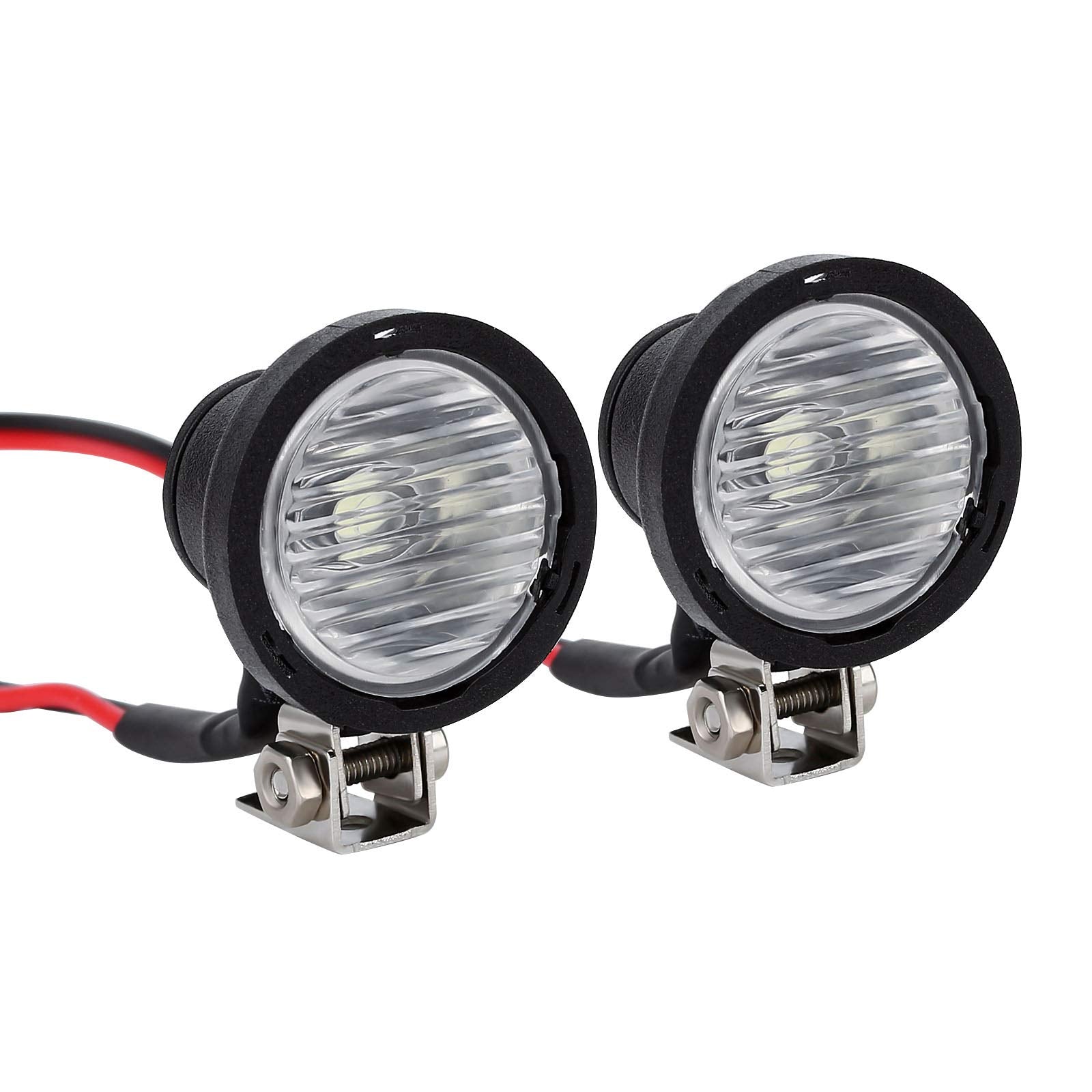 INJORA Round RC Headlights for 1:10 Crawler - White LED, Metal Bracket