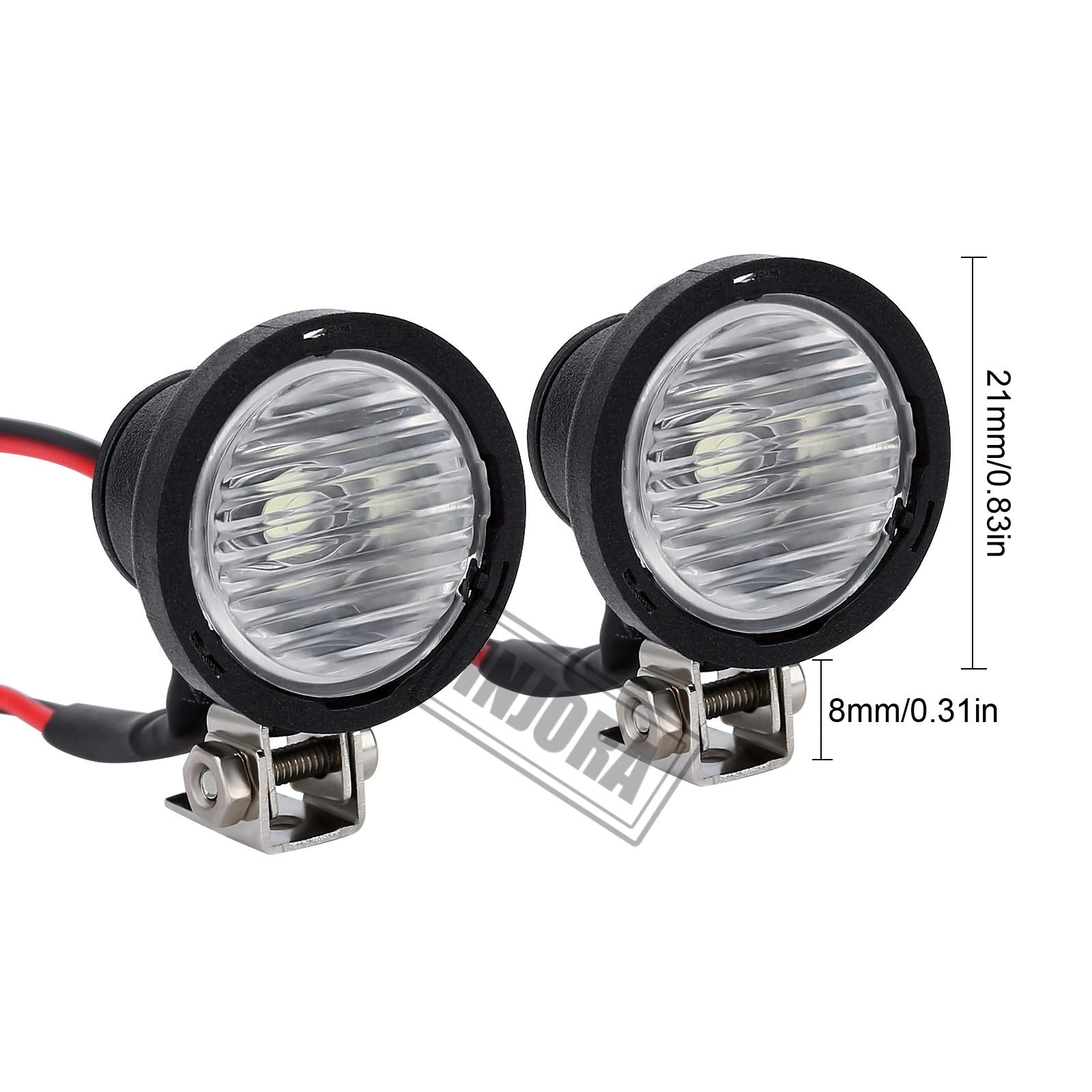 INJORA Round RC Headlights for 1:10 Crawler - White LED, Metal Bracket