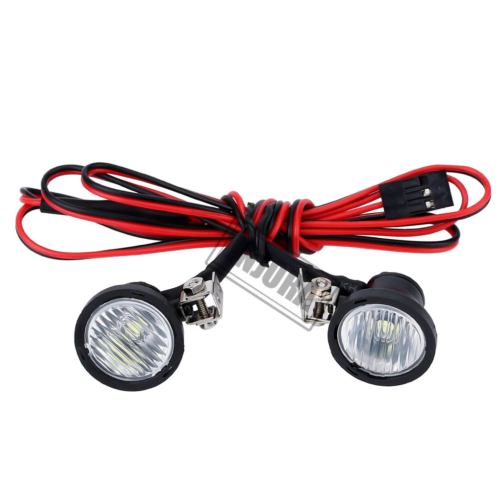INJORA Round RC Headlights for 1:10 Crawler - White LED, Metal Bracket