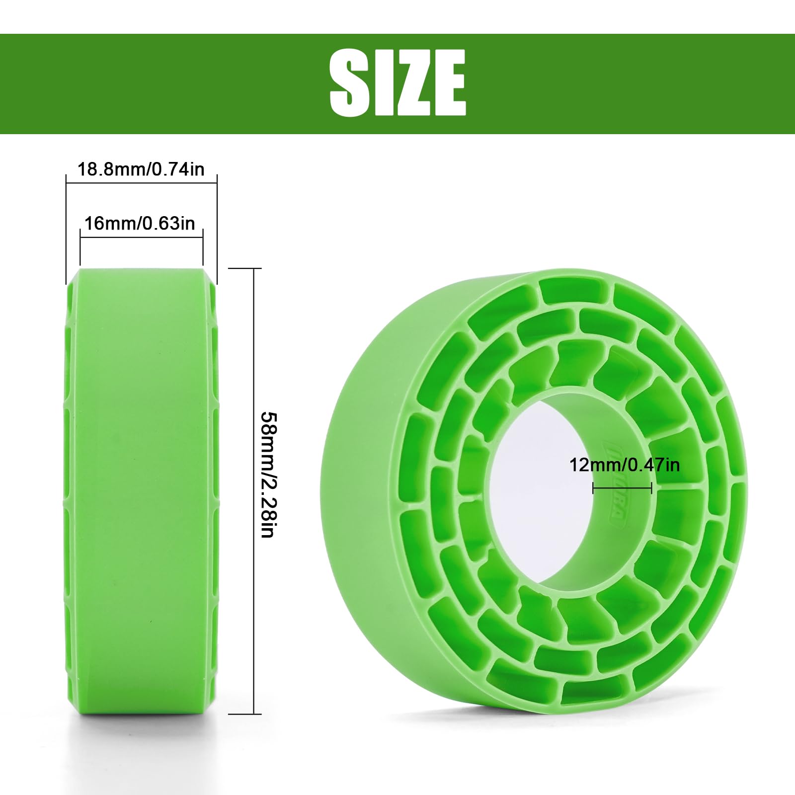 INJORA Silicone Rubber Tire Inserts – Green (Fits 62-64mm x 22-24mm Tires)