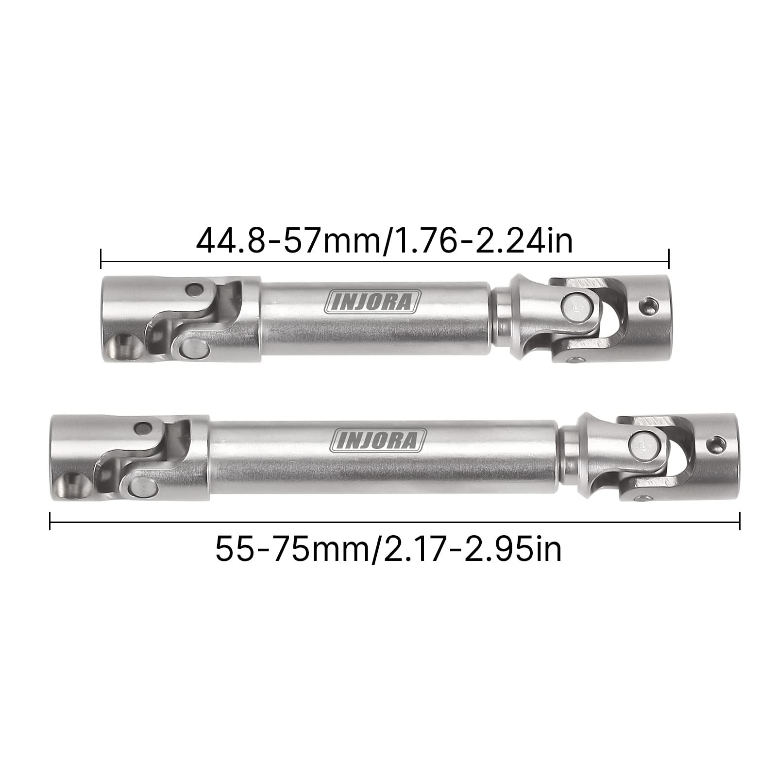 INJORA Steel Drive Shaft 2-Pack for SCX24 C10 JLU Bronco Base Camp 4Runner – Adjustable Lengths, 17g