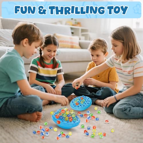 INKZOO Marble Balance Game – Wobble Stacking Game for 1-4 Players with 50 Glass Marbles, Built-In Storage