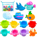 INNOCHEER 13-Piece Baby Bath Toys Set with Stacking Cups, Mesh Storage, and Sea Animal Figures