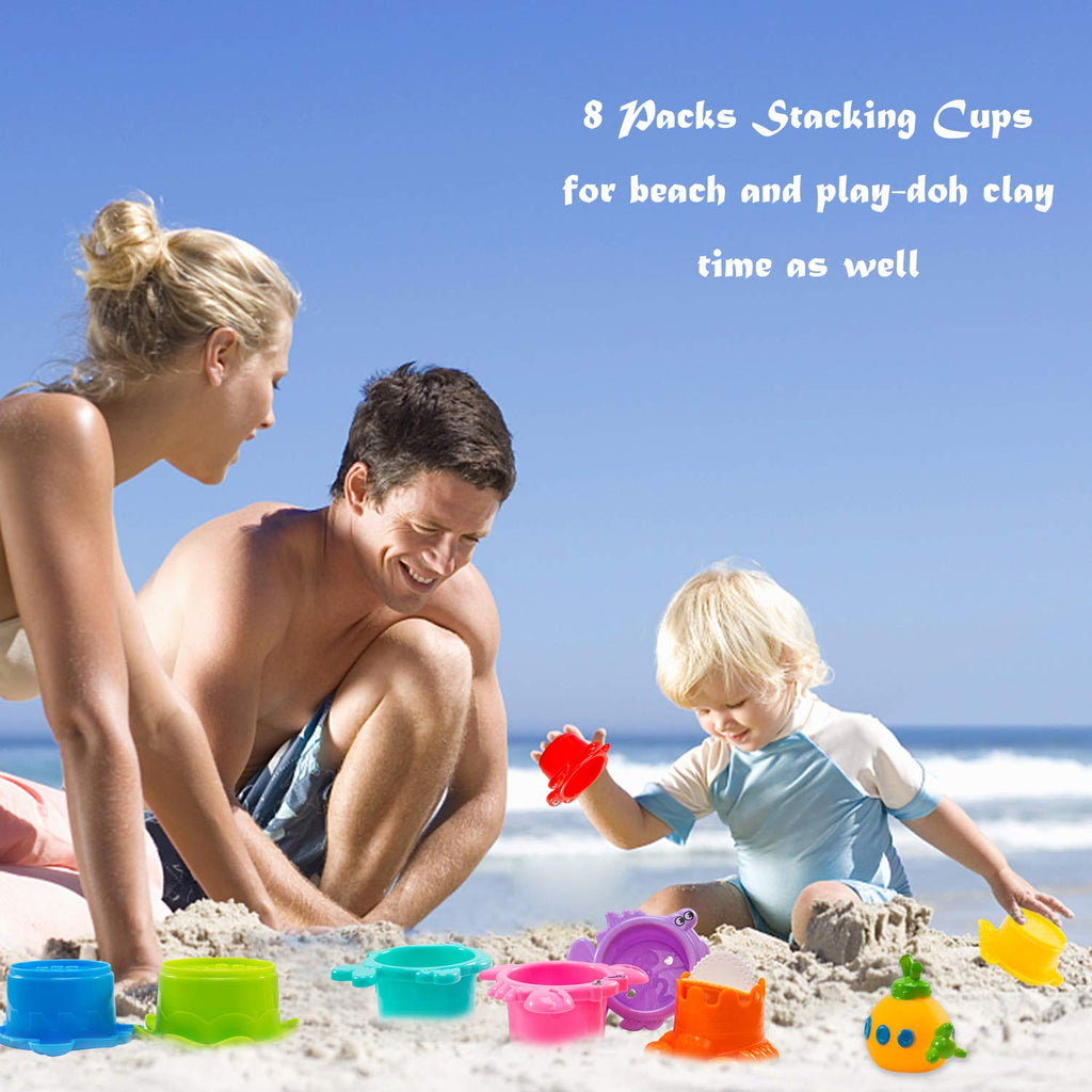 INNOCHEER 13-Piece Baby Bath Toys Set with Stacking Cups, Mesh Storage, and Sea Animal Figures