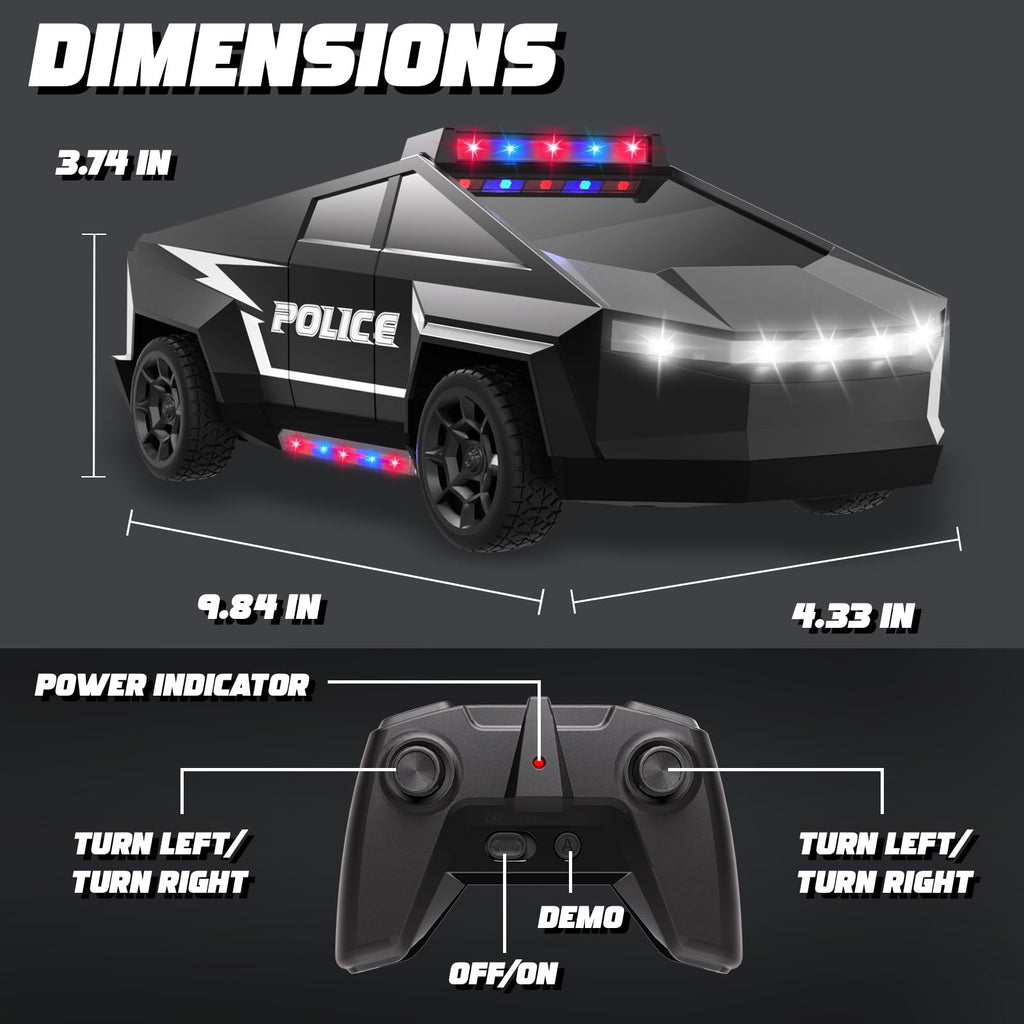 Innofans 1:22 Scale Remote Control Police Car – All-Terrain RC Truck with Lights for Kids