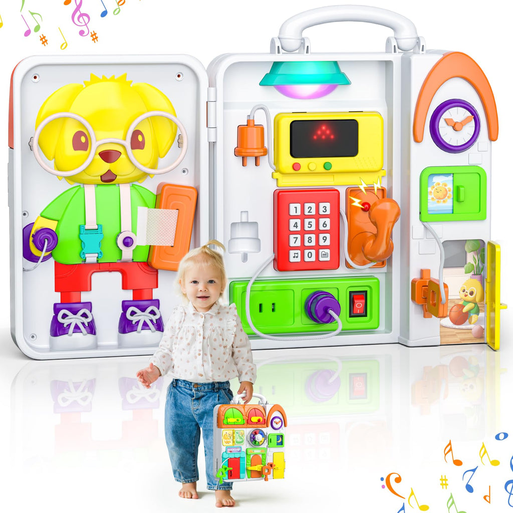 INNOSKY Montessori Busy Board for 1 Year Old – Bilingual Musical Toddler Toy with Lights and Sounds