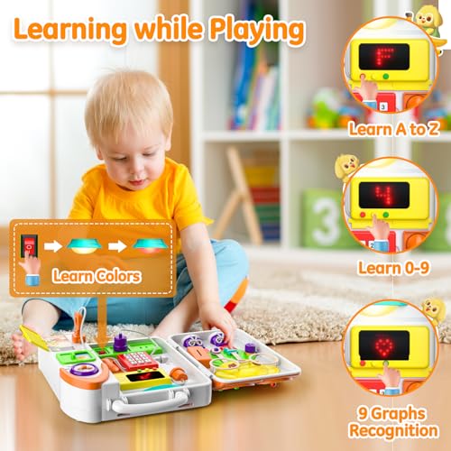 INNOSKY Montessori Busy Board for 1 Year Old – Bilingual Musical Toddler Toy with Lights and Sounds