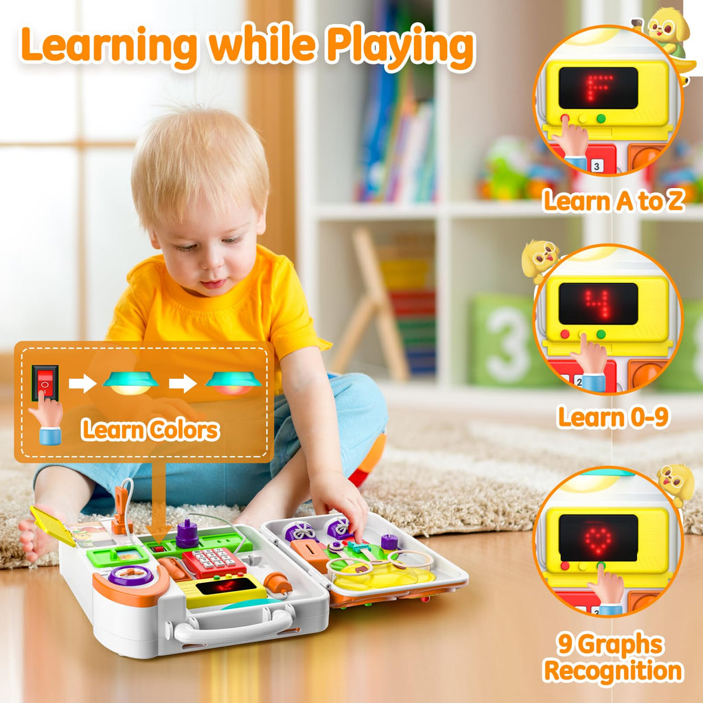 INNOSKY Montessori Busy Board for 1 Year Old – Bilingual Musical Toddler Toy with Lights and Sounds