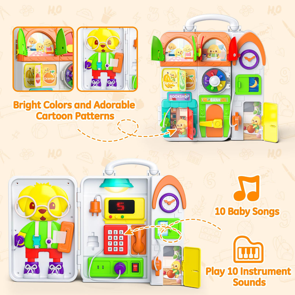 INNOSKY Montessori Busy Board for 1 Year Old – Bilingual Musical Toddler Toy with Lights and Sounds