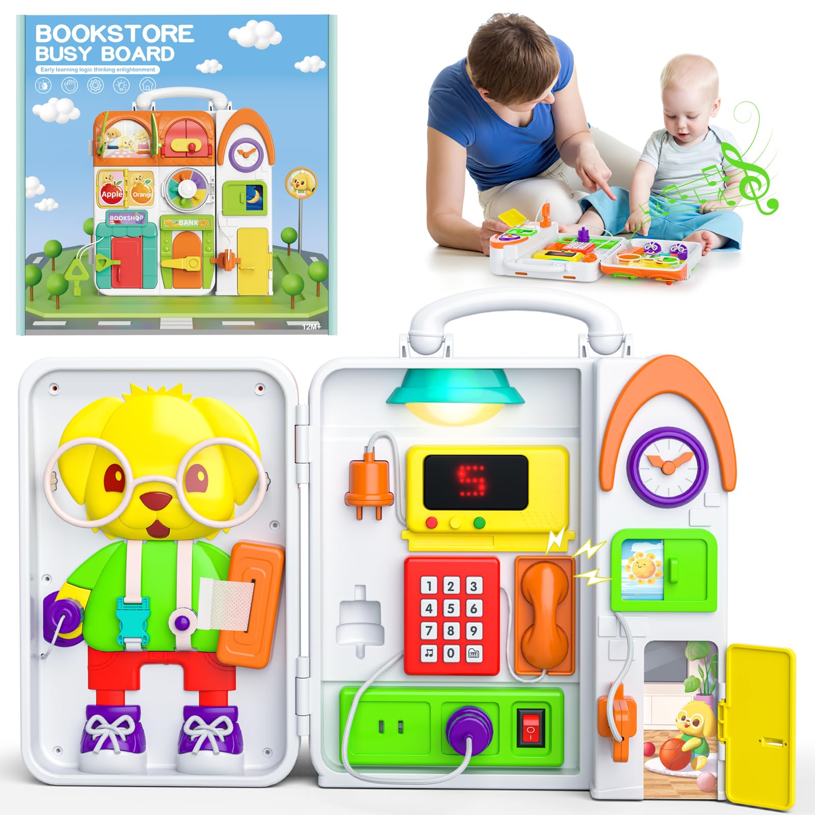INNOSKY Montessori Busy Board for 1 Year Old – Bilingual Musical Toddler Toy with Lights and Sounds