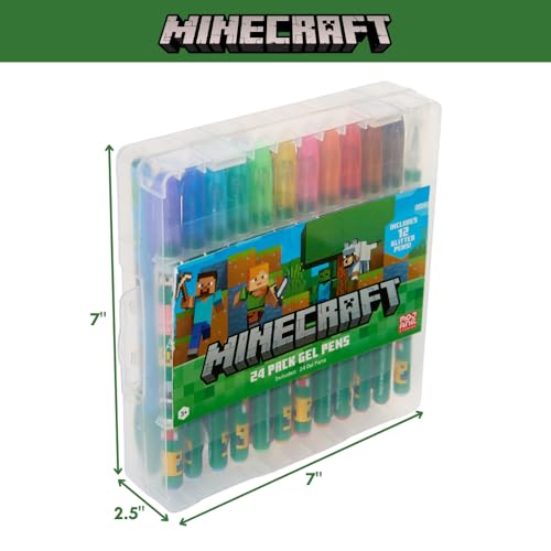 Innovative Designs 24-Pack Minecraft Gel Pens with Glitter – Cute Writing Set for Kids