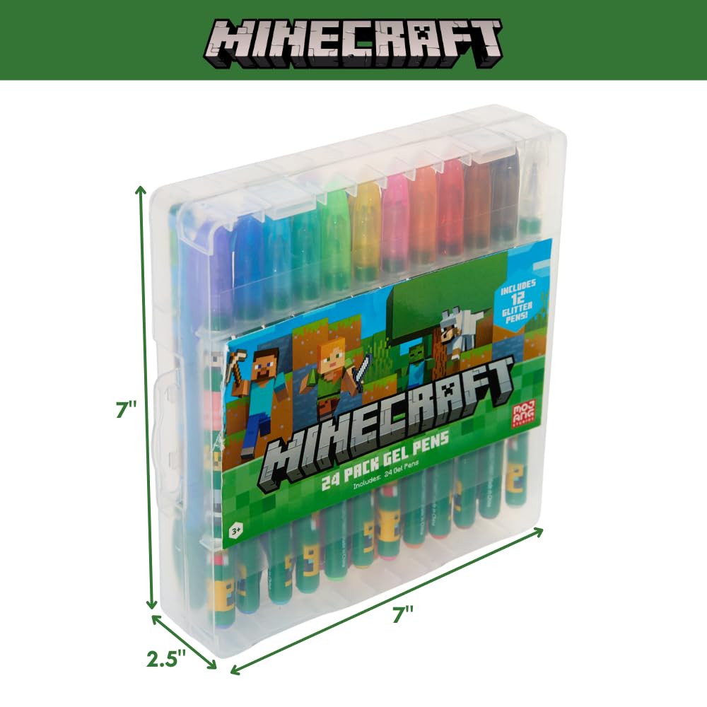 Innovative Designs 24-Pack Minecraft Gel Pens with Glitter – Cute Writing Set for Kids