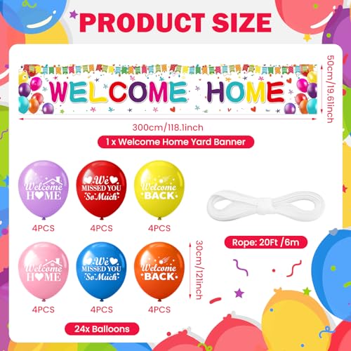 Innovoscape Welcome Home Decor - 118x20 inch Rainbow Banner & 24 Latex Balloons for Military Homecoming, Housewarming