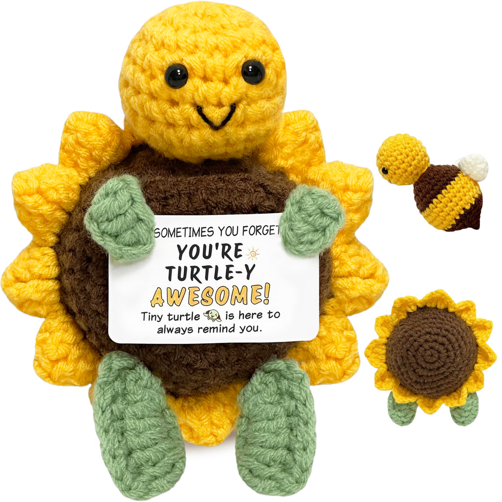 Inspirational Crochet Turtle Gift - Handmade Emotional Support Plush with Positive Card