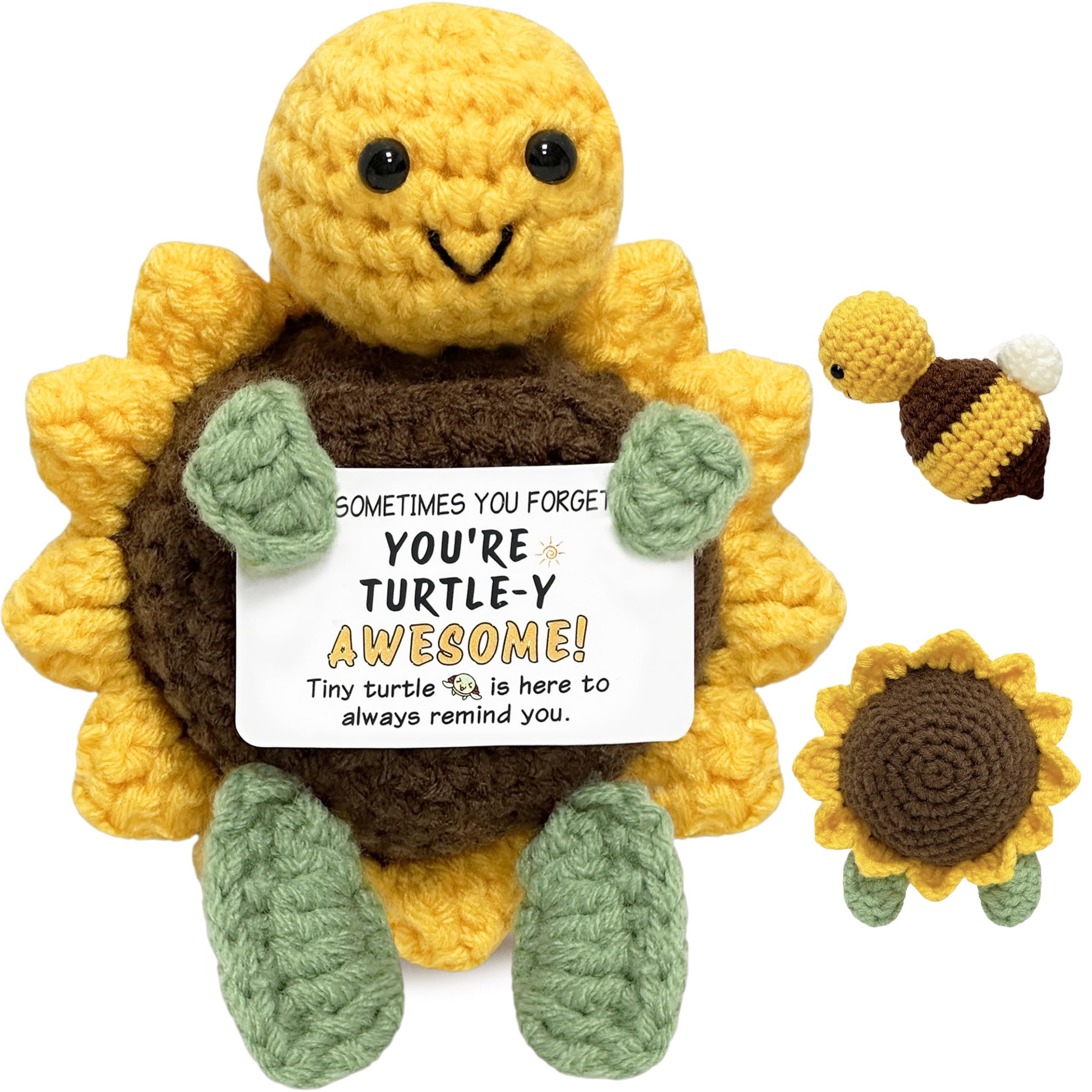 Inspirational Crochet Turtle Gift - Handmade Emotional Support Plush with Positive Card
