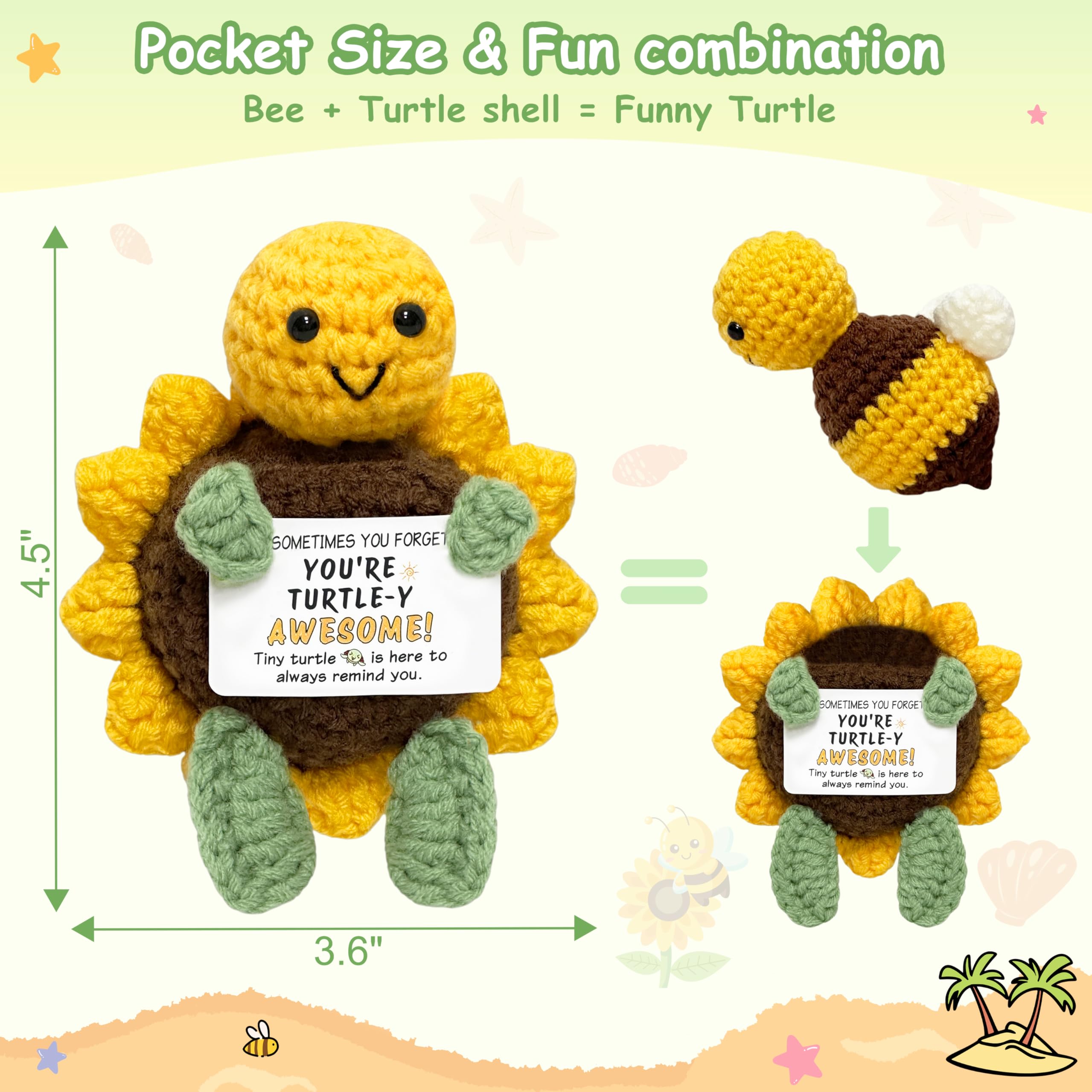Inspirational Crochet Turtle Gift - Handmade Emotional Support Plush with Positive Card