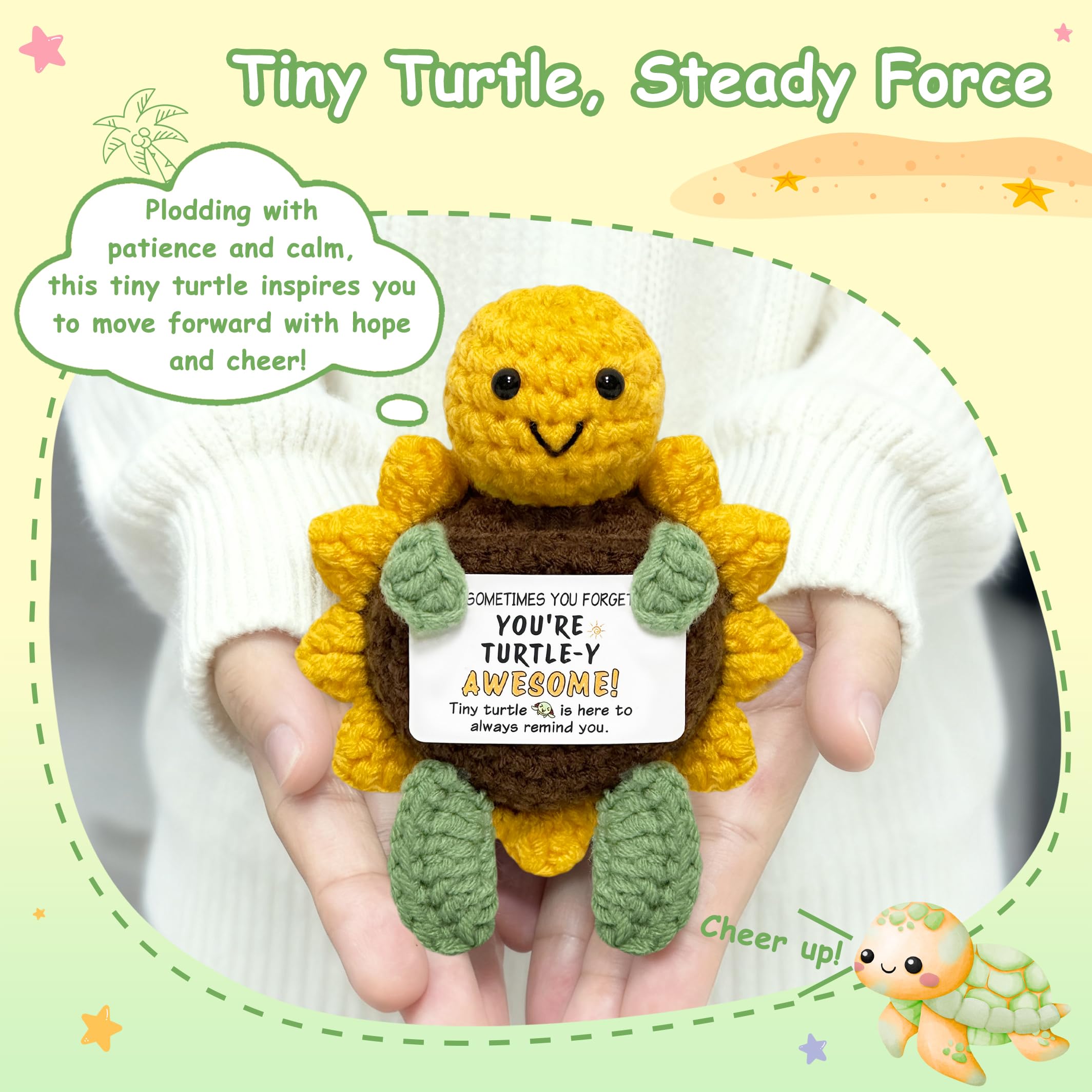 Inspirational Crochet Turtle Gift - Handmade Emotional Support Plush with Positive Card