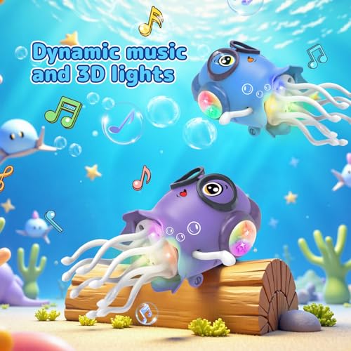 Interactive Dancing Jellyfish Toy with Lights & Music – Bump & Go Crawling Toy for Toddlers Ages 3-12