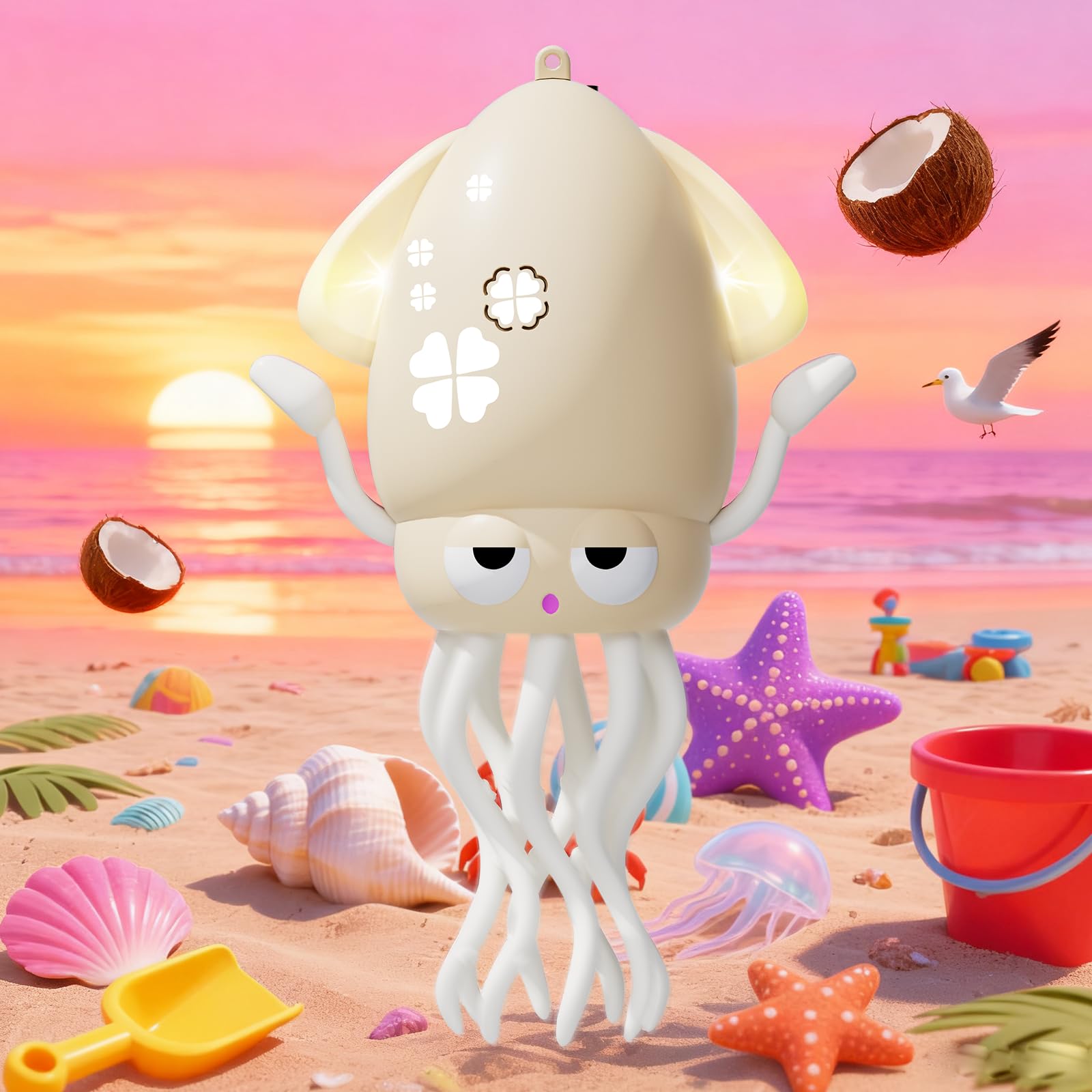 Interactive Dancing Octopus Toy – LED Lights, Music, Smart Obstacle Avoidance, USB Rechargeable, for Babies 6-12 Months (Off-White)