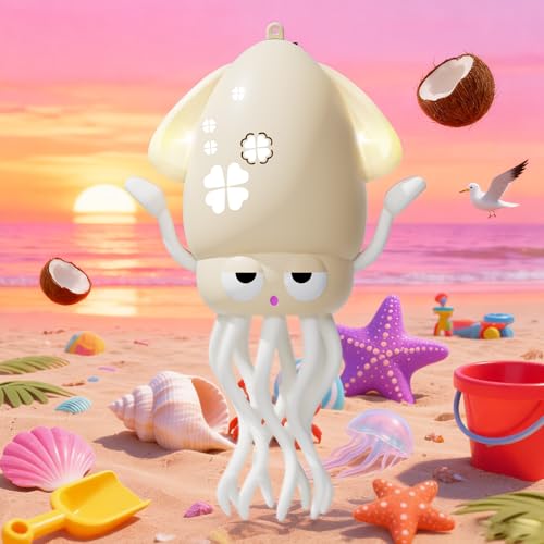Interactive Dancing Octopus Toy – LED Lights, Music, Smart Obstacle Avoidance, USB Rechargeable, for Babies 6-12 Months (Off-White)
