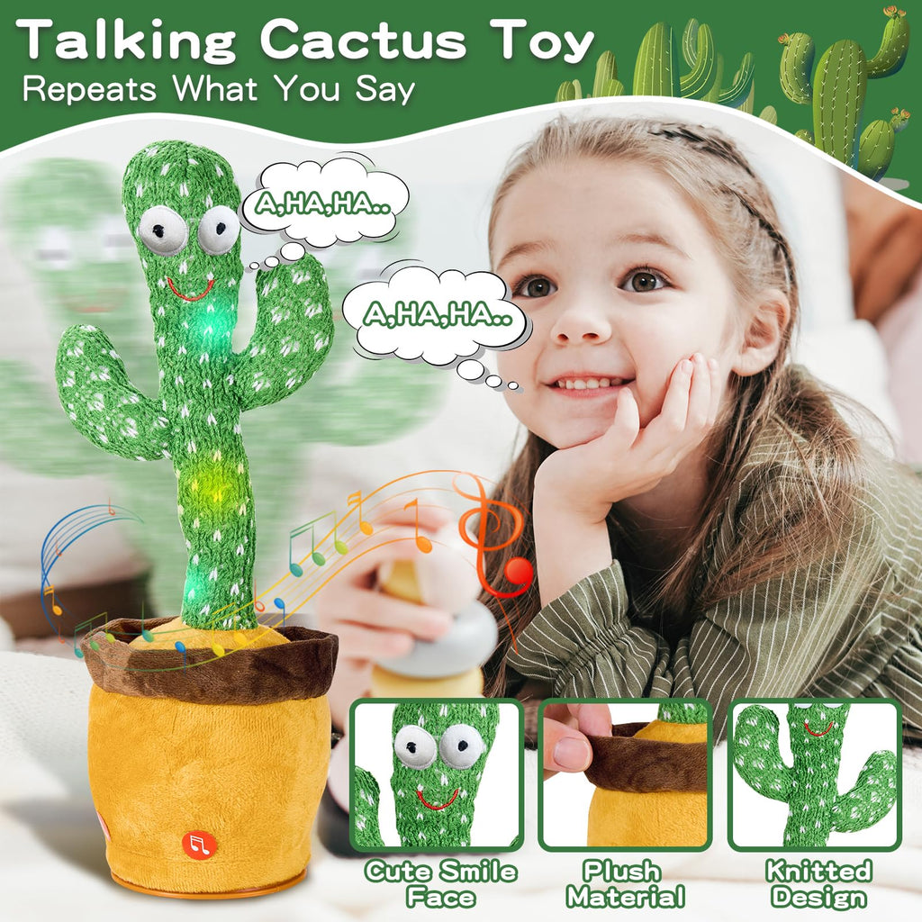 Interactive Talking Cactus Toy with 120 Songs, Recording & LED Lights - Plush Dancing Toy for Toddlers, Boys, Girls