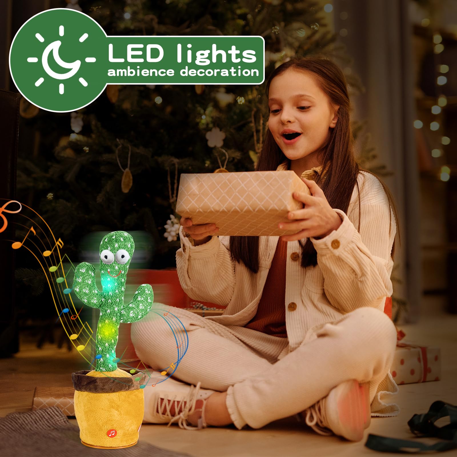 Interactive Talking Cactus Toy with 120 Songs, Recording & LED Lights - Plush Dancing Toy for Toddlers, Boys, Girls