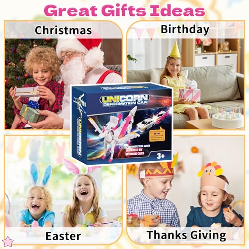 Intoypad Unicorn Collision Transforming Cars – 2 Magnetic Cars Transform into a Magical Unicorn Robot Toy, No Batteries Required, Gift for Boys & Girls Ages 3-8, Pink