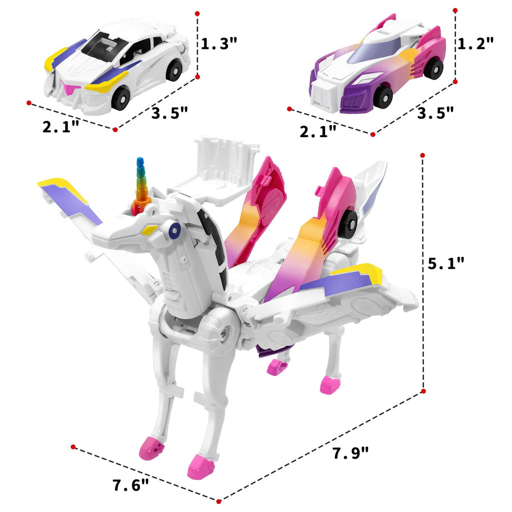 Intoypad Unicorn Collision Transforming Cars – 2 Magnetic Cars Transform into a Magical Unicorn Robot Toy, No Batteries Required, Gift for Boys & Girls Ages 3-8, Pink