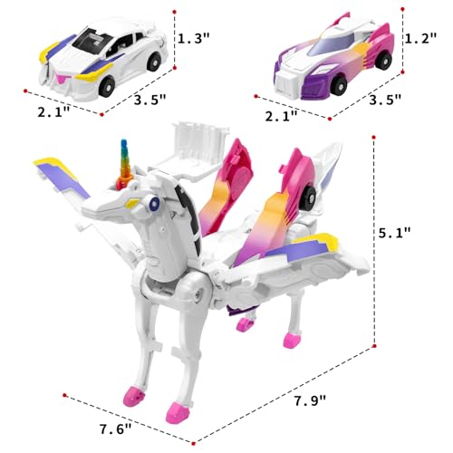 Intoypad Unicorn Collision Transforming Cars – 2 Magnetic Cars Transform into a Magical Unicorn Robot Toy, No Batteries Required, Gift for Boys & Girls Ages 3-8, Pink