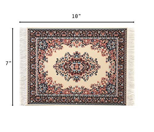 Inusitus Set of 2 Miniature Oriental Rugs for Dollhouses – 10x7 Inch Velvet Carpets with Fringe